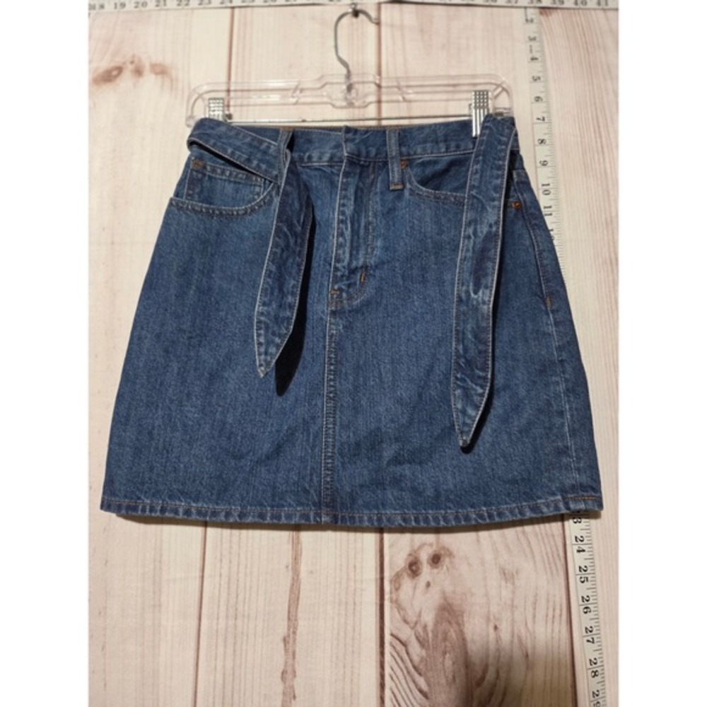 Madewell‎ Riged Denim Skirt Ladies 24 Mini With Tie Belt Blue Jean Skirt